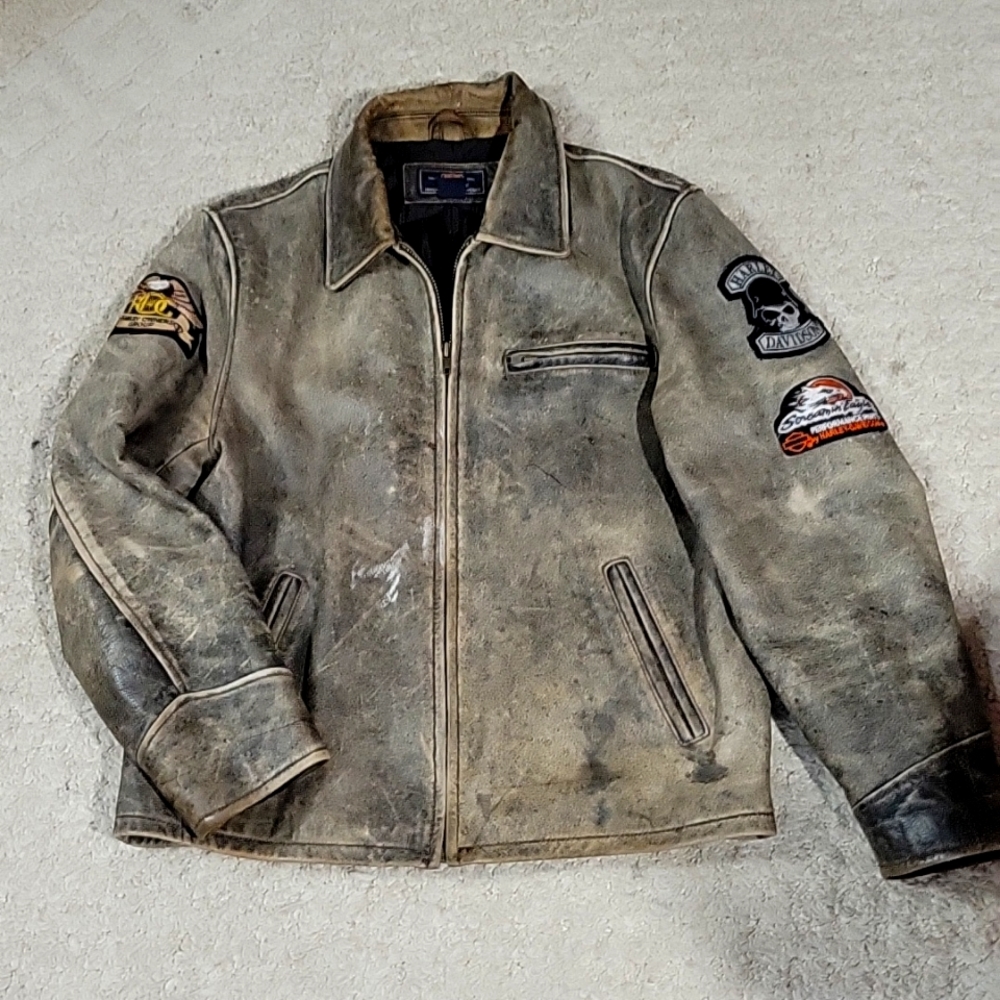 ROUTE 66 SOFT LEATHER JACKET WITH Harley Davidson patches. Size Men's medium